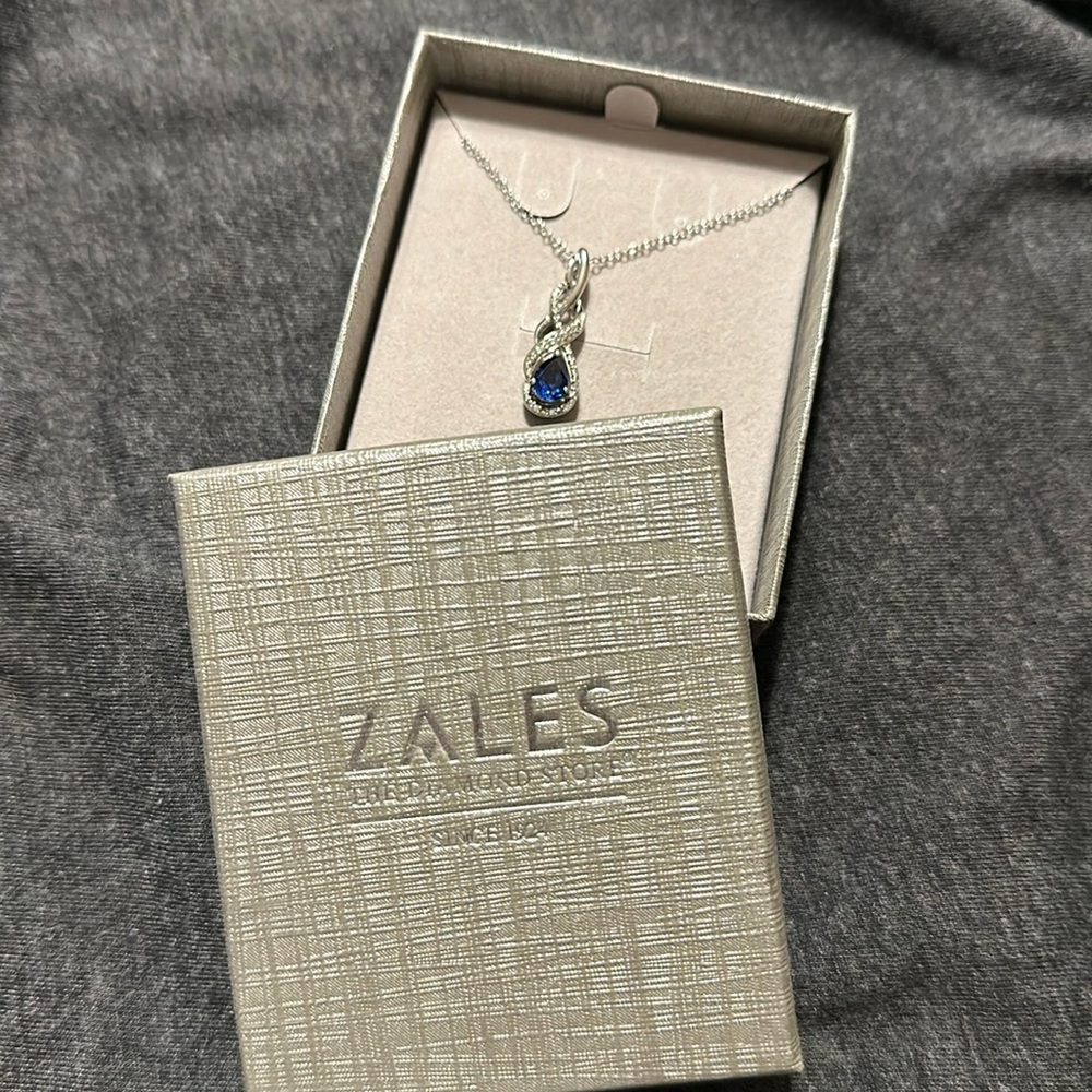 Sliver and blue pear shaped necklace